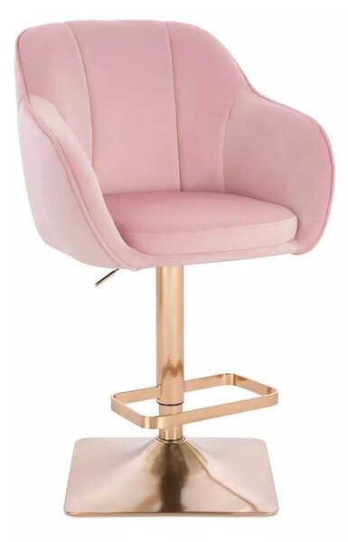 LuxuryForm DESIGN Barová židle AVOLA VELUR na zlaté hranaté podstavě - světle růžová
