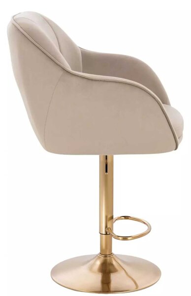 LuxuryForm DESIGN Barová židle AVOLA VELUR na zlaté kulaté podstavě - latte