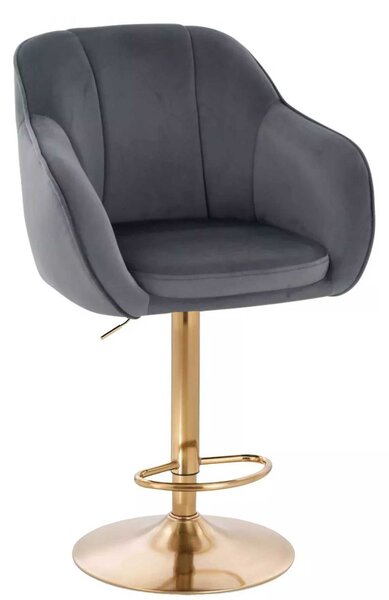 LuxuryForm DESIGN Barová židle AVOLA VELUR na zlaté kulaté podstavě - tmavě šedá
