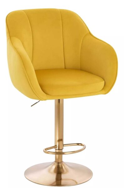 LuxuryForm DESIGN Barová židle AVOLA VELUR na zlaté kulaté podstavě - žlutá