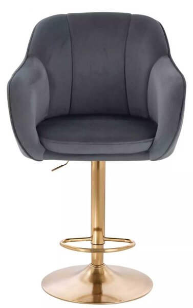 LuxuryForm DESIGN Barová židle AVOLA VELUR na zlaté kulaté podstavě - tmavě šedá