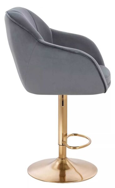 LuxuryForm DESIGN Barová židle AVOLA VELUR na zlaté kulaté podstavě - tmavě šedá