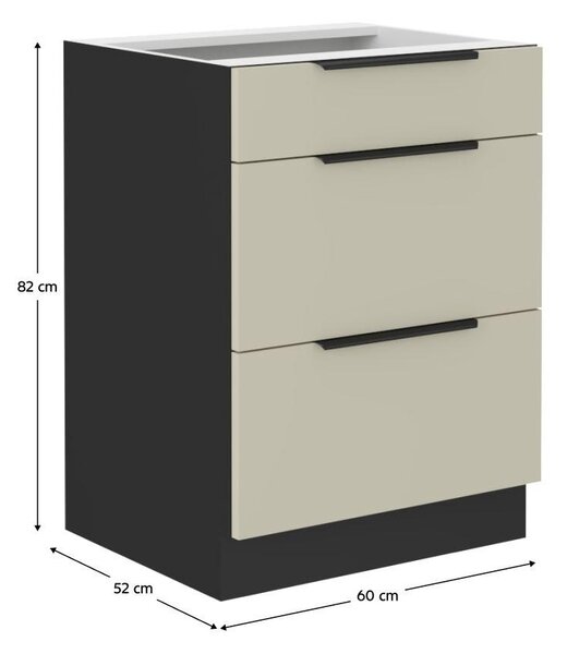 Dolní kuchyňská skříňka Arikona 60 D 3S BB (kašmír + černá)