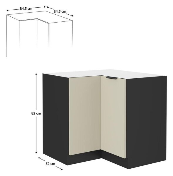 Dolní rohová kuchyňská skříňka Arikona 90x90 DN 2F BB (kašmír + černá)