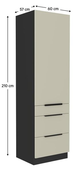 Vysoká kuchyňská skříň Arikona 60 DKS 210 3S1F (kašmír + černá)