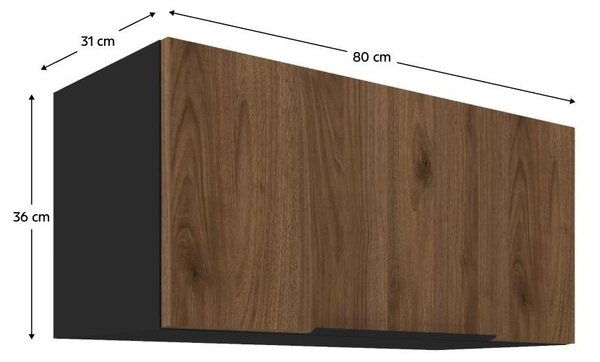 Horní kuchyňská skříňka Monzesa 80 GU 36 1F (ořech okapi + černá)