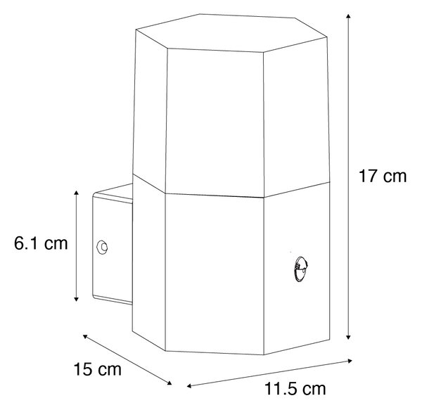 Venkovní nástěnné svítidlo černé s kouřovým sklem hexagon a snímačem pohybu - Dánsko