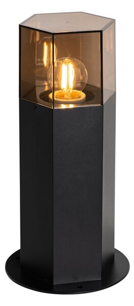 Venkovní stojací lampa černá s kouřovým stínítkem šestihranným 30 cm - Dánsko