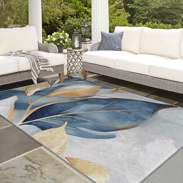 Pratelný běhoun v modré a zlaté barvě 80x200 cm Golden Leaves – Mila Home