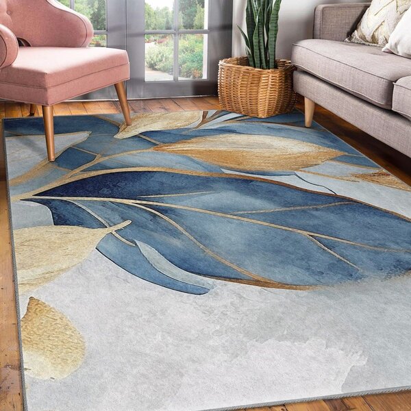 Pratelný běhoun v modré a zlaté barvě 80x200 cm Golden Leaves – Mila Home
