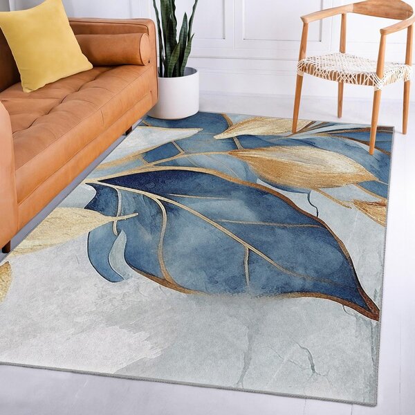 Pratelný běhoun v modré a zlaté barvě 80x200 cm Golden Leaves – Mila Home