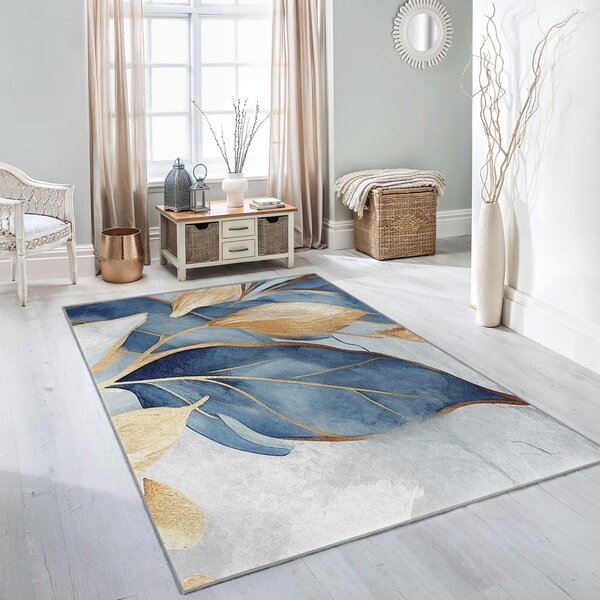Pratelný běhoun v modré a zlaté barvě 80x200 cm Golden Leaves – Mila Home