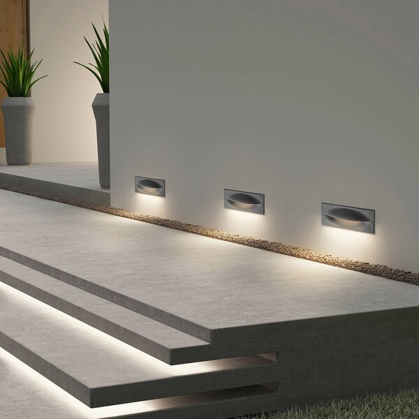 Lucande LED nástěnné svítidlo Zandro, 25 cm, antracit, IP65, Černá, Hliník, Moderní, Zapuštěné hranaté