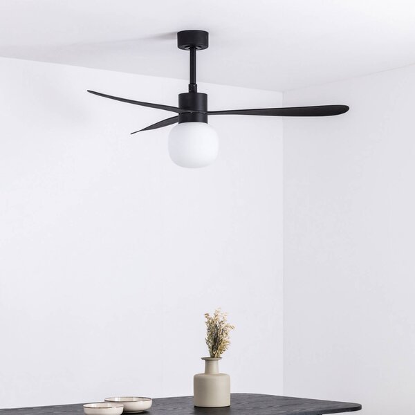 FARO BARCELONA LED stropní ventilátor Amelia Ball L, černý, DC, tichý, stmívatelný, Černá, Obývací pokoj / jídelna, Plast, Moderní