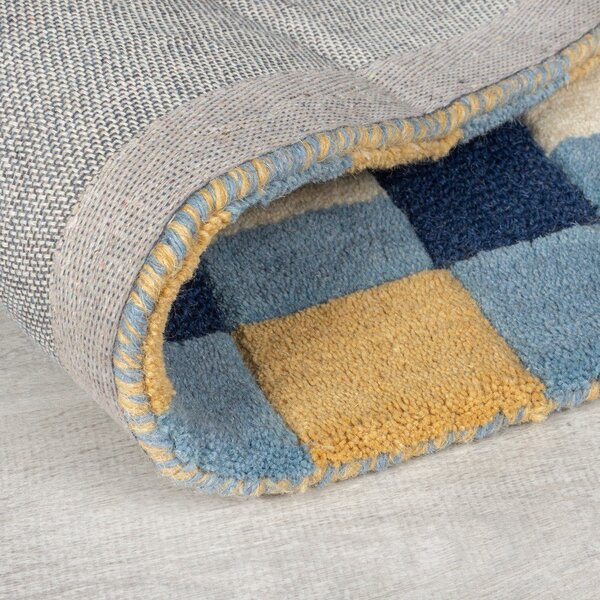 Modrý ručně tkaný vlněný běhoun 60x230 cm Kai Wool Border – Flair Rugs