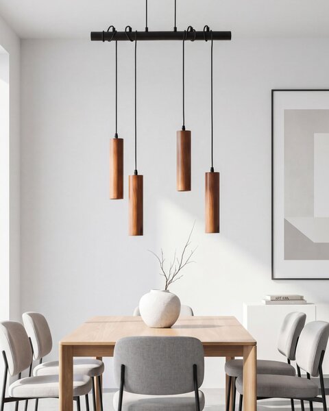 Závěsná lampa TUTAKI Dubové dřevo Černá