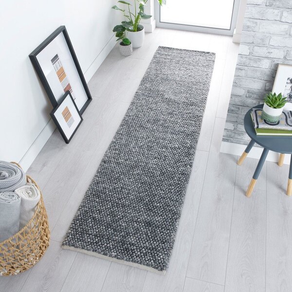 Tmavě šedý ručně tkaný běhoun s příměsí vlny 60x230 cm Minerals – Flair Rugs
