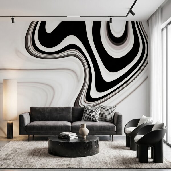 Fototapety Abstraktní tapeta s vlnícími se černobílými vlnami v moderním minimalistickém stylu, Fototapety abstraktní, w09877 : uwalls.cz