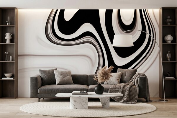 Fototapety Abstraktní tapeta s vlnícími se černobílými vlnami v moderním minimalistickém stylu, Fototapety abstraktní, w09877 : uwalls.cz