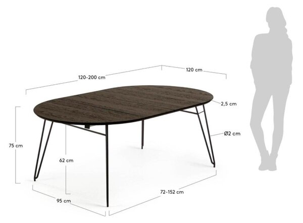 Kulatý rozkládací jídelní stůl s deskou v dekoru jasanového dřeva ø 120 cm Norfort – Kave Home
