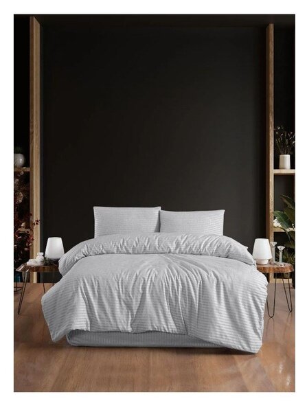 Světle šedé 4dílné prodloužené povlečení na dvoulůžko s prostěradlem 200x220 cm – Mila Home