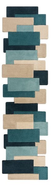 Modro-béžový vlněný běhoun 60x230 cm Abstract Collage – Flair Rugs