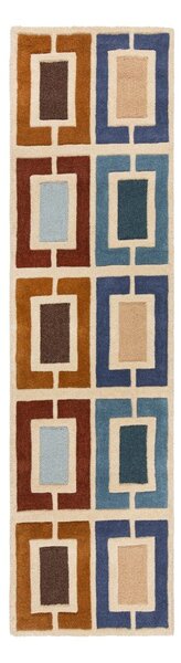 Modro-oranžový ručně tkaný vlněný běhoun 60x230 cm Retro Blocks – Flair Rugs