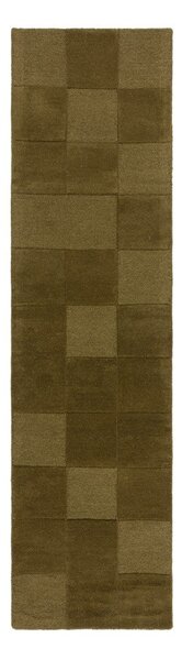Khaki ručně tkaný vlněný běhoun 60x230 cm Checkerboard – Flair Rugs