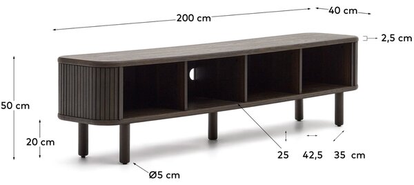 Tmavě hnědý dřevěný TV stolek Kave Home Mailen 200 x 40 cm