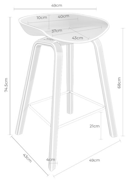 Černá barová židle Somcasa Ruth 74 cm s dřevěnou podnoží