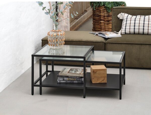 Černé skleněné konferenční stolky v sadě 2 ks 60x60 cm Bronco – Unique Furniture