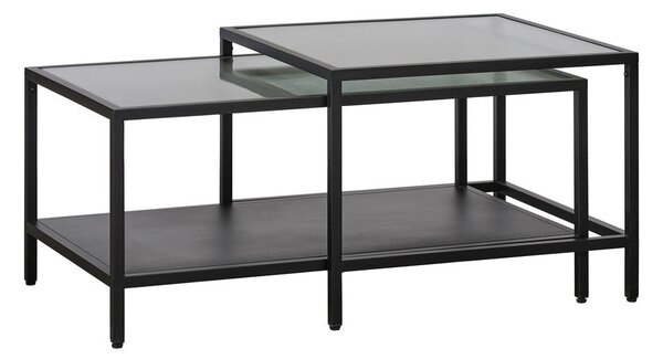 Černé skleněné konferenční stolky v sadě 2 ks 60x60 cm Bronco – Unique Furniture