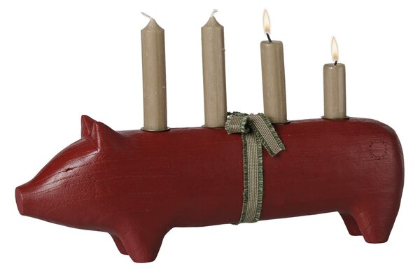 Dřevěný svícen Wooden Pig Advent Large Red
