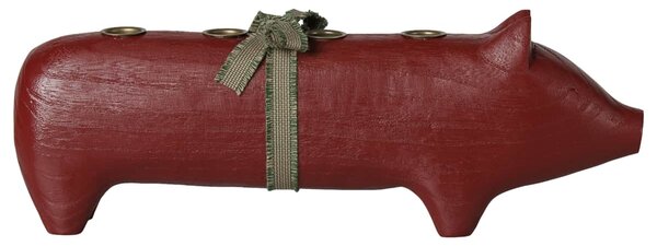 Dřevěný svícen Wooden Pig Advent Large Red
