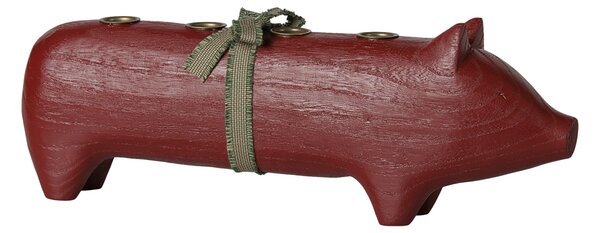 Dřevěný svícen Wooden Pig Advent Large Red