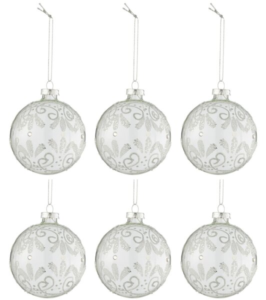 Set šesti stříbrných skleněných vánočních ozdob J-Line Ween 10,5 cm