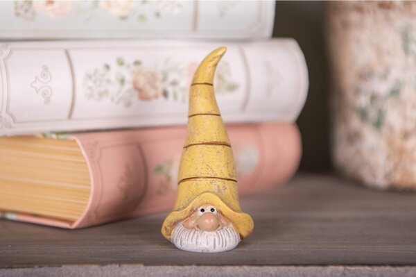 Dekorace skřítek s dlouhou žlutou čepicí – 4x4x8 cm