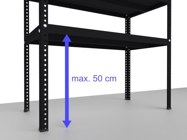 Šroubovaný regál do spíže Biedrax 45 x 100 x 250 cm, černý, 7 polic, nosnost 150 kg na polici