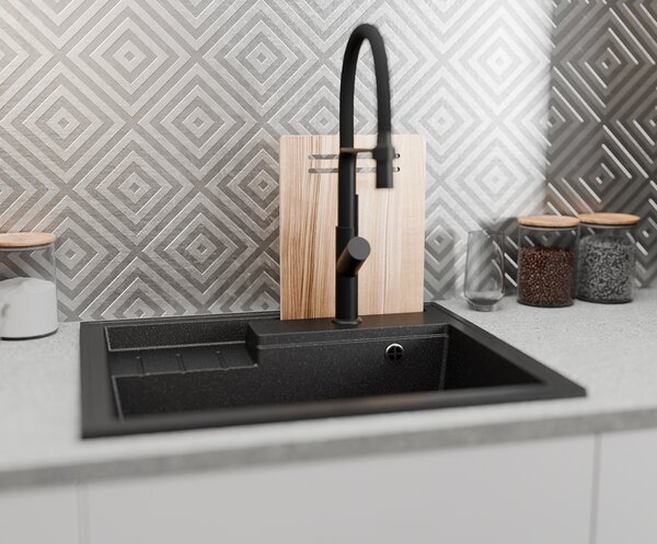 Granitový dřez ELITE 6052 BÍLÝ + zlatý sifon 60 x 52 x 21,5cm