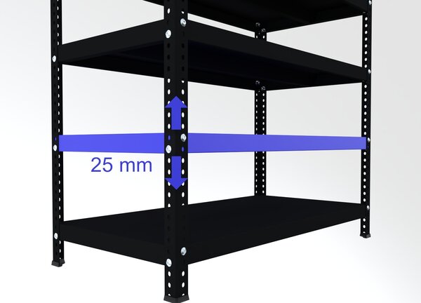 Šroubovaný regál do spíže Biedrax 45 x 100 x 250 cm, černý, 7 polic, nosnost 150 kg na polici