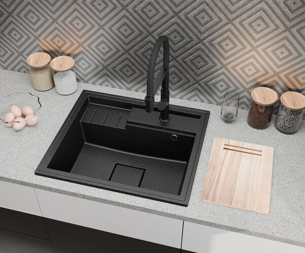 Granitový dřez ELITE 6052 BÍLÝ + zlatý sifon 60 x 52 x 21,5cm