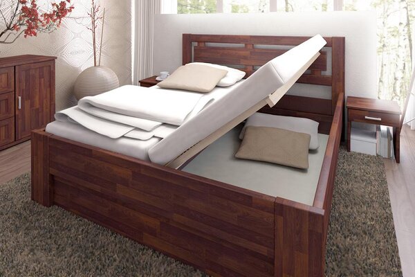 Zvýšená buková postel s úložným prostorem - Naomi Supra , Buk přírodní, 160x200 cm