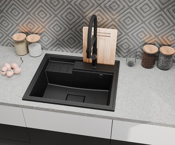 Granitový dřez ELITE 6052 BÍLÝ + zlatý sifon 60 x 52 x 21,5cm