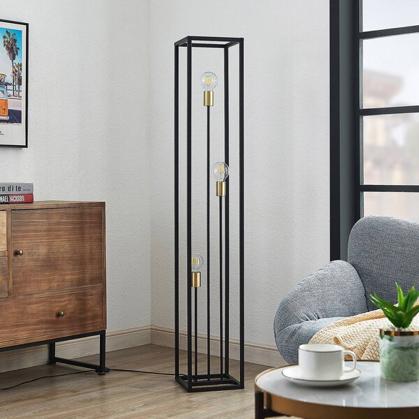 Lindby Stojací lampa Tiliane, černá, kov, 3 světla, 153 cm, Černá, Obývací pokoj / jídelna, kov, Moderní
