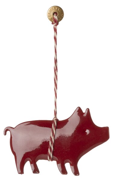Vánoční kovová ozdoba Pig Red