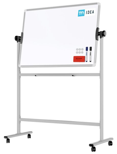 Mobilní tabule TM Idea, oboustranná, otočná, za sucha stíratelná, magnetická, 100x70 cm – řada FLEX, DMB107