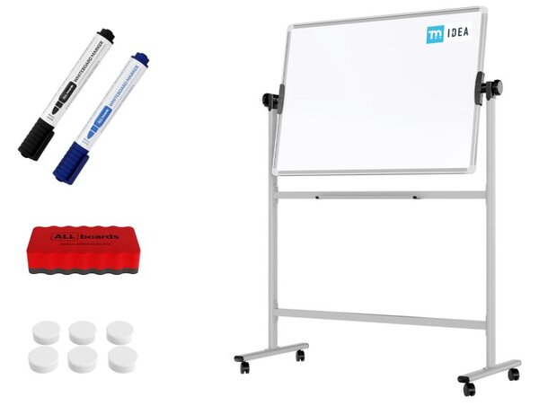 Mobilní tabule TM Idea, oboustranná, otočná, za sucha stíratelná, magnetická, 100x70 cm – řada FLEX, DMB107