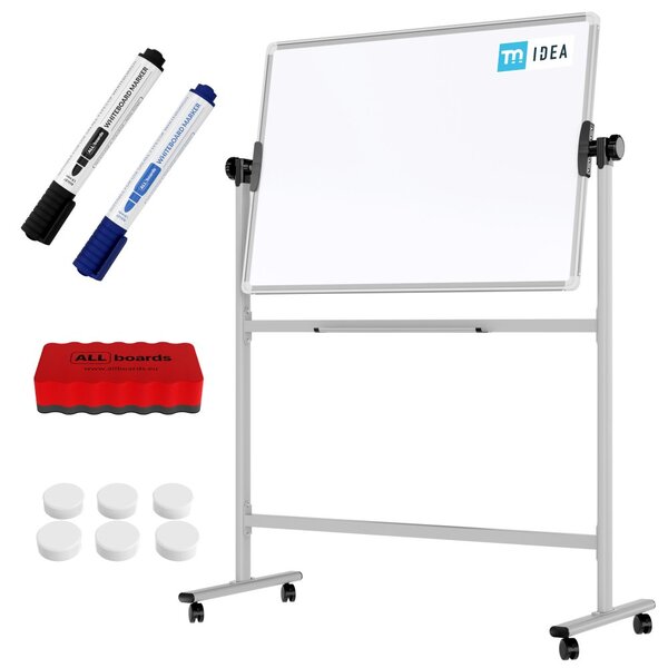 Mobilní tabule TM Idea, oboustranná, otočná, za sucha stíratelná, magnetická, 100x70 cm – řada FLEX, DMB107