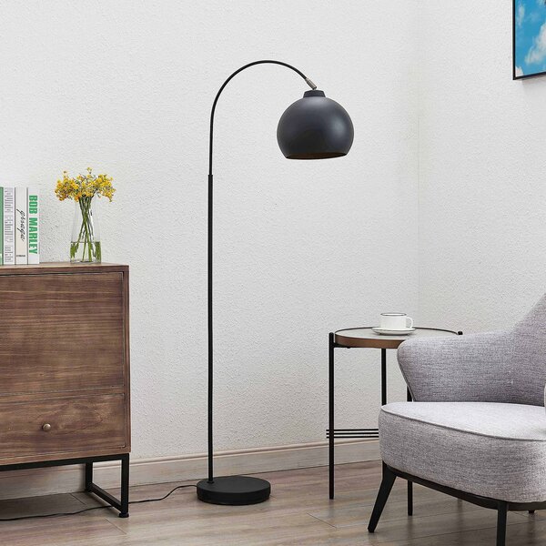 Lindby oblouková lampa Minali, černá, kov, výška 148 cm, E27, Černá, Obývací pokoj / jídelna, kov, Moderní, oblouková lampa