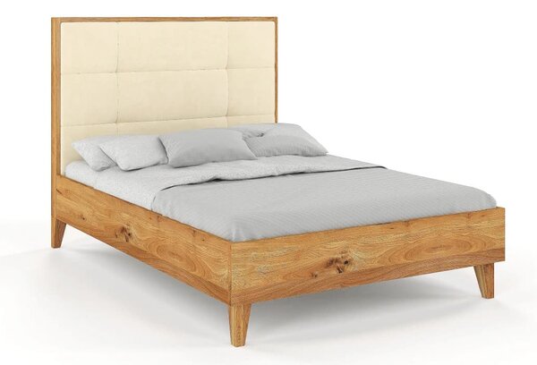 Dubová postel s čalouněným čelem Frida - bezbarvý olej Dub přírodní 200x200 cm